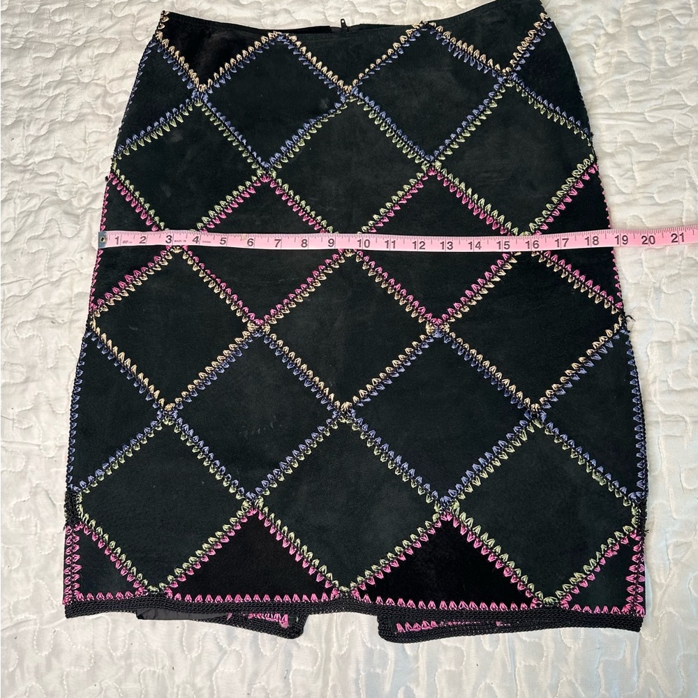 Vintage Margaret Godfrey Suede Leather Skirt Boho Y2K Patchwork Sz 6 - Picture 10 of 13